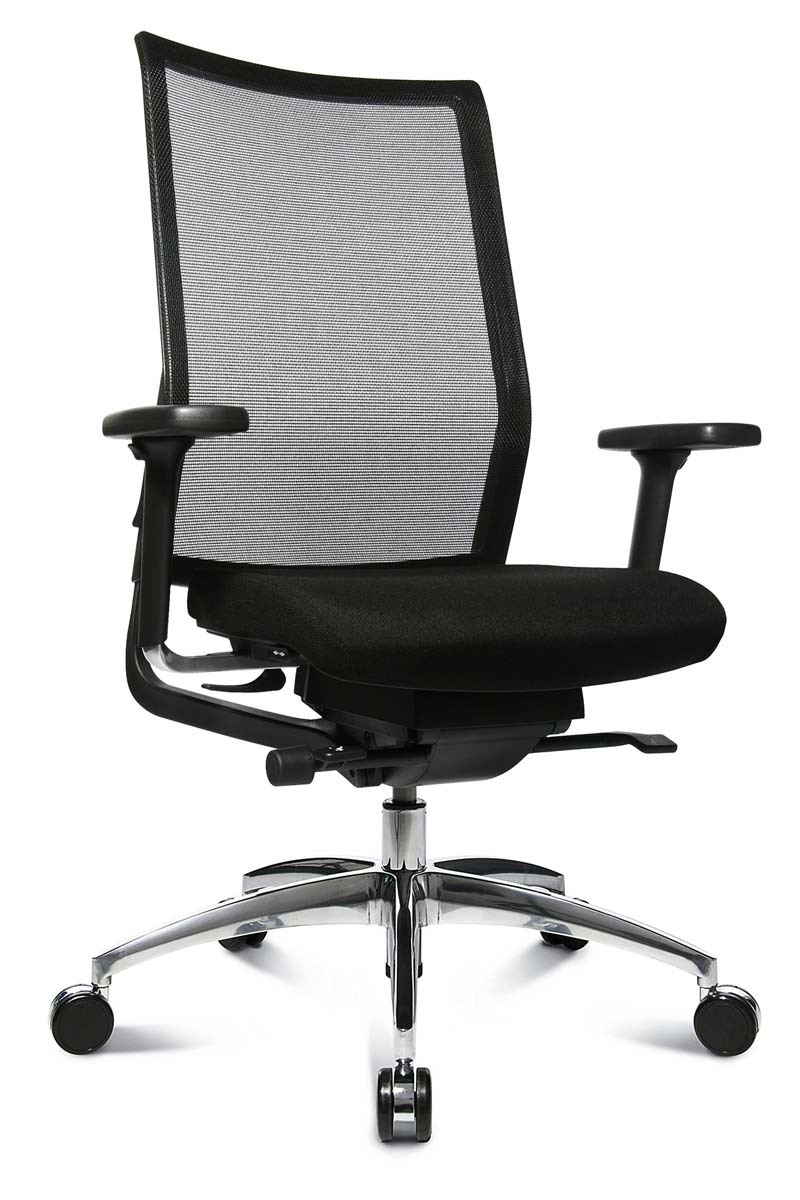 Ergomedic Office Chair 100-2, No Arms, Inc 3D Dondola Mech, Elastic Mesh Back, Fabric Seat, Black Polymide Base (No H/R)